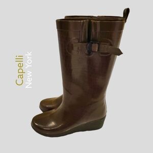Capelli New York- Wedge Platform Rubber Rainboots- adjustable calf